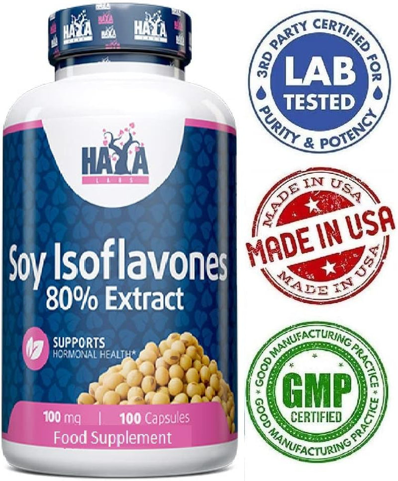 SOYA Isoflavones 80% Extract X 100 Capsules Non-Gmo Supports Hormonal Health, Potent One-A-Day Formula Supplement